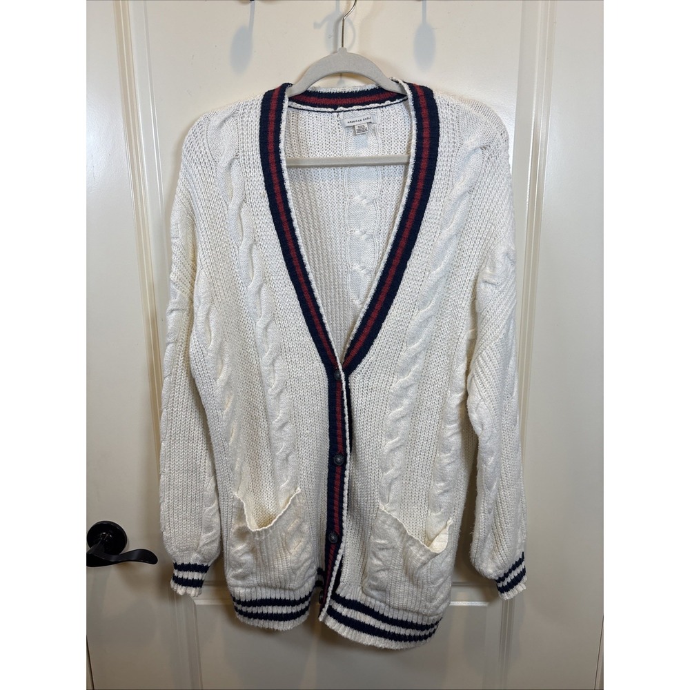 American Eagle Women Medium Oversized Cable Knit Boyfriend College Cardigan